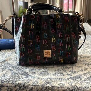 Dooney & Bourke Black Multicolor Logo Satchel